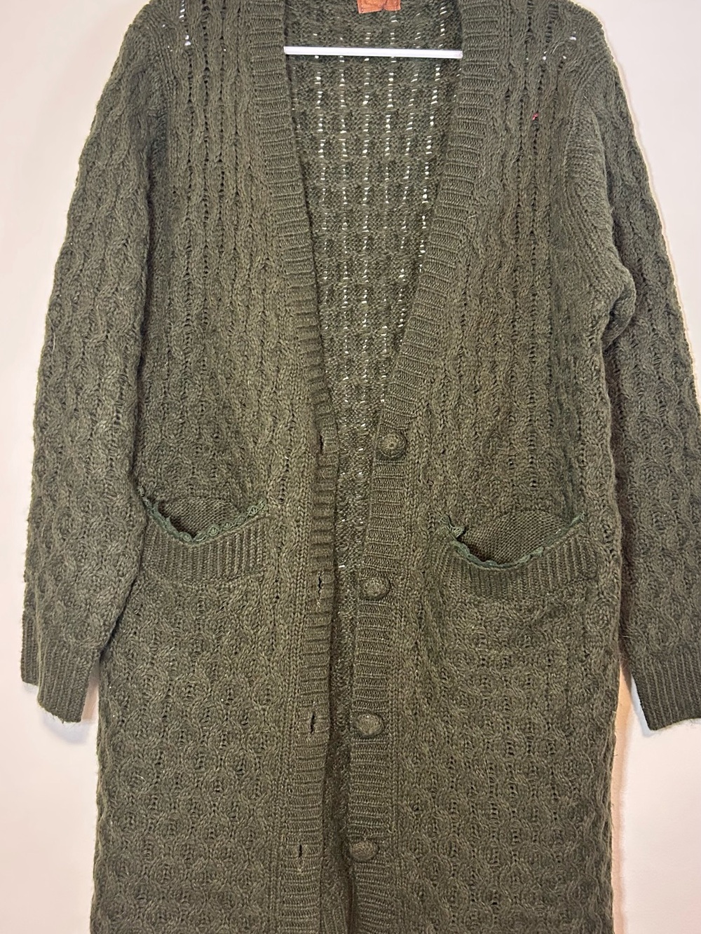 POL Olive Green Cable Knit Long Cardigan